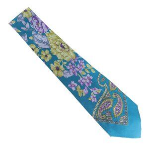 Christopher Hayes Men Necktie Floral 100% Silk Paisley Blue Green 60x3.5 - NWOT